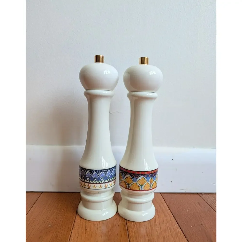 Williams Sonoma Sicilian Salt + Pepper Mills White Lacquer 9.75” Made In Italy